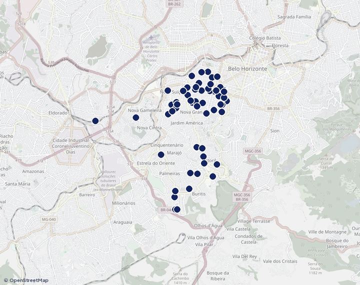 Mapa de Oeste com os empreendimentos
